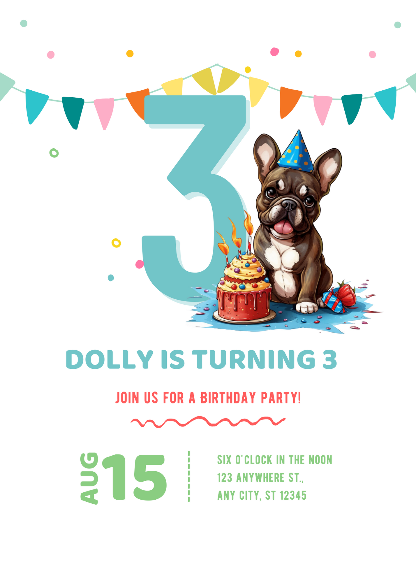 Frenchie Dog Birthday Party Invitation, EDITABLE Template, Instant Download