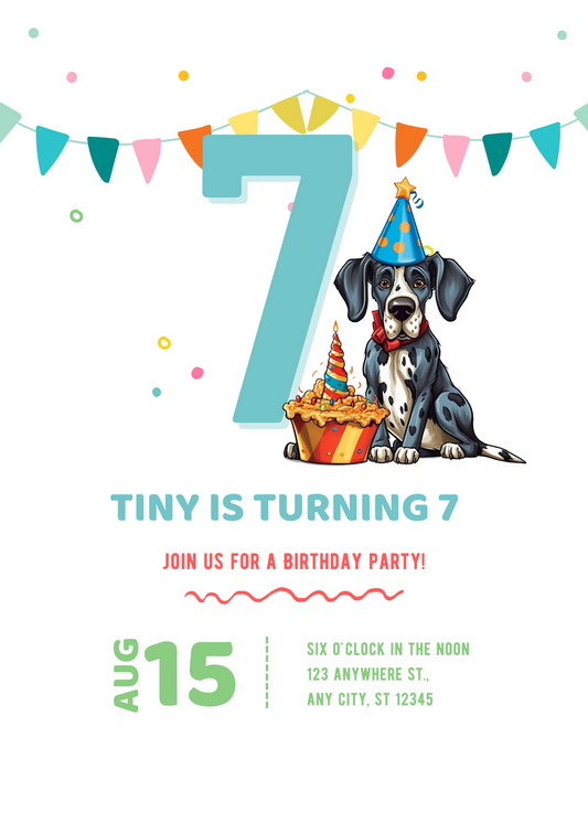 Great Dane Dog Birthday Party Invitation, EDITABLE Template, Instant Download