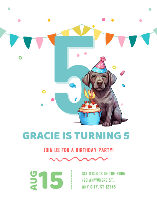 Labrador Retriever Dog Birthday Party Invitation, EDITABLE Template, Instant Download