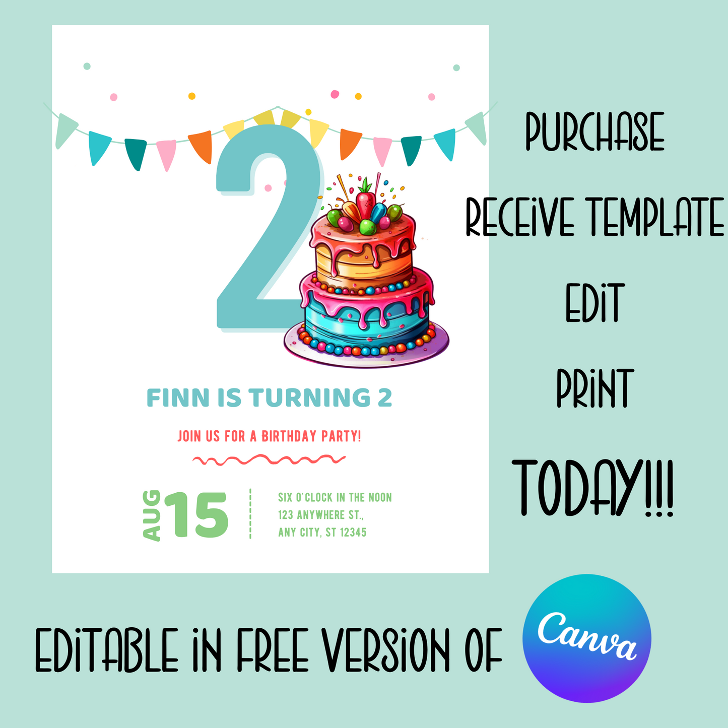 Dog Birthday Party Invitation - Editable Template / Instant Download